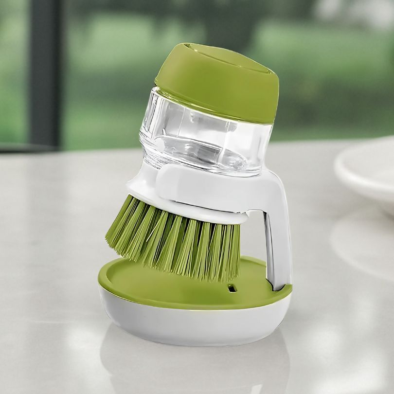 brosse-vaisselle-vert-réservoir-liquide-vaisselle