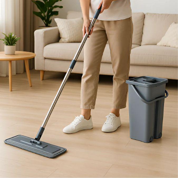 Balai-serpillère-professionnel-gris-lavage-sol-parquet-seau-essoreur-2-en-1