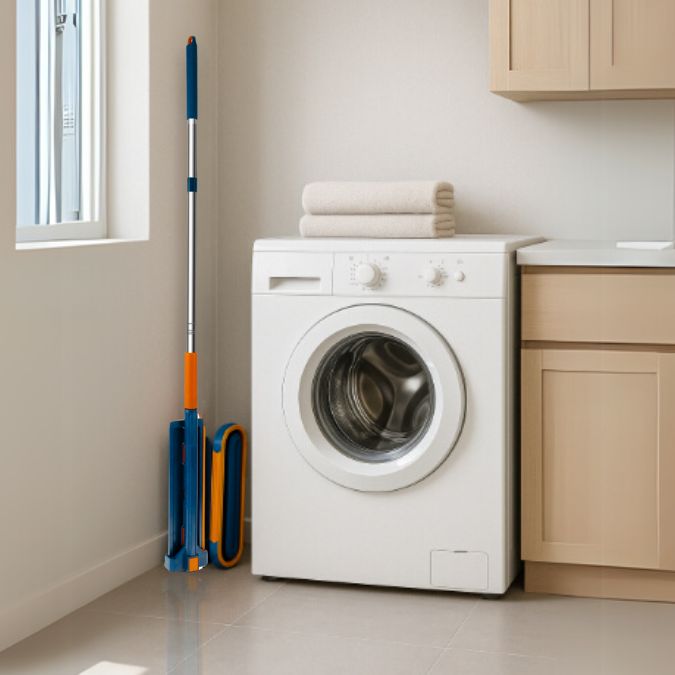 Kit Nettoyage Durable : Serpillière Manche Pliable + Seau à Roulettes 14L + 4 Lavettes Microfibre Recyclée