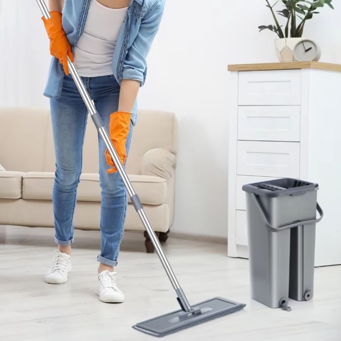 Balai-serpillère-gris-professionnel-seau-essoreur-2-en-1-lavage-sol-salon-carrelage