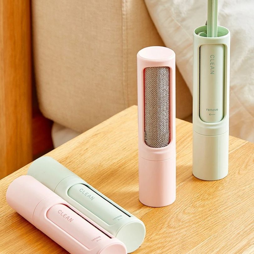 brosse-anti-poil-verte-rose-salon-tissu-tapis-réutilisable
