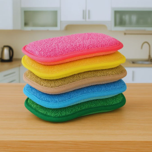 Éponge-réutilisable-et-lavable-en-microfibre-une-pièce-rose-jaune-kaki-bleu-vert