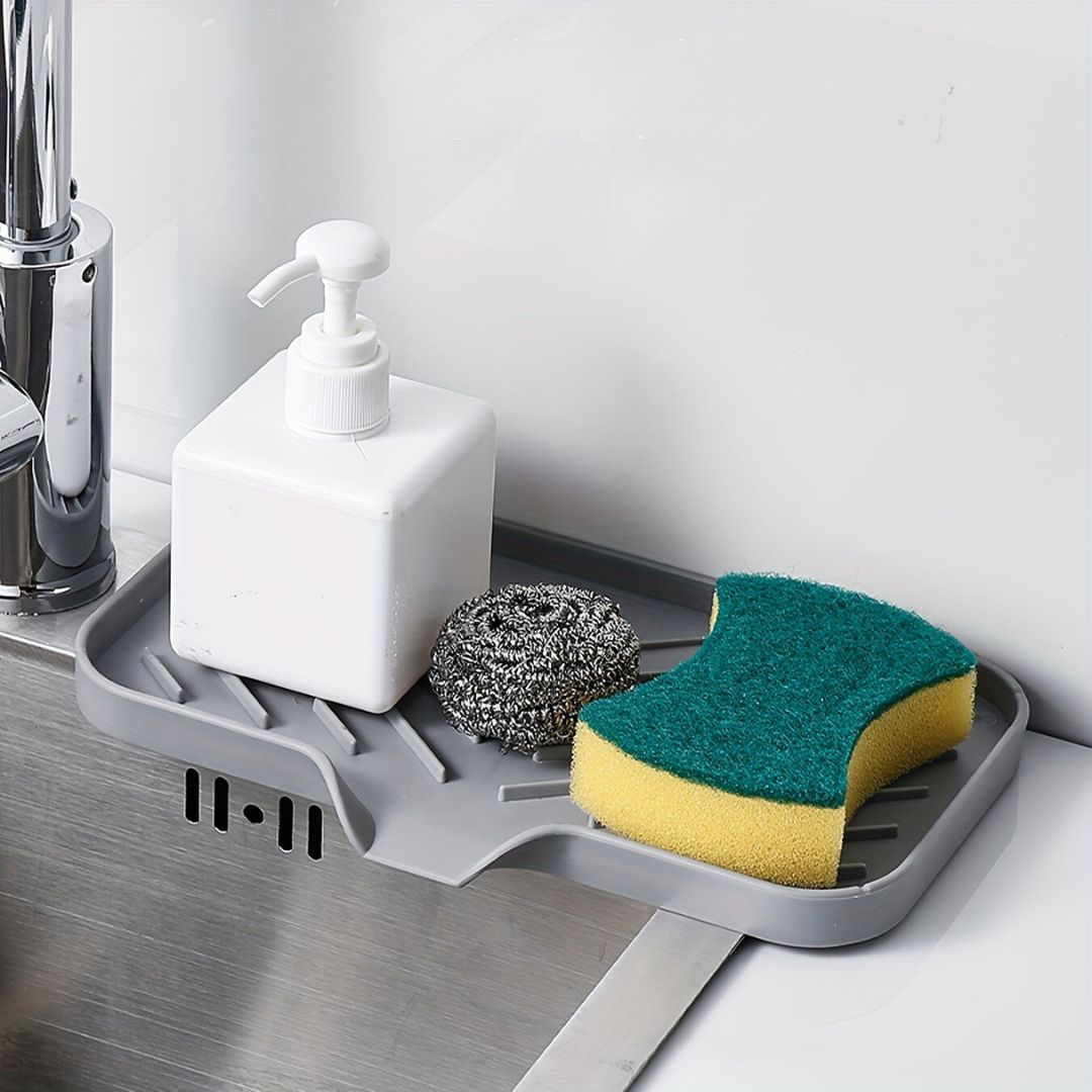 porte-éponge-pour-évier-gris-tapis-égouttement-en-silicone