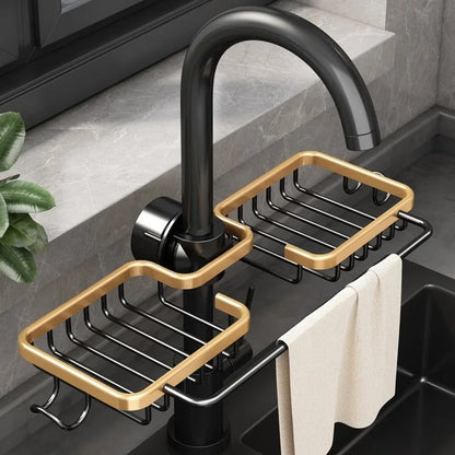 porte-éponge-support-robinet-noir-doré
